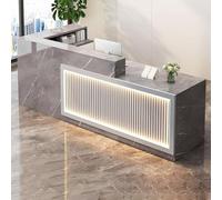 Scrivania moderna a forma di L con striscia luminosa a LED, 200,7 x 99,8 x 200,7 cm, elegante cassetto con serratura per ufficio e reception, design elegante in colore A