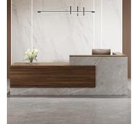 Scrivania moderna a forma di L, elegante bancone per reception, per supermercati, mini mercati e saloni di bellezza, mobili da ufficio in marrone (L-200 cm) - elegante e funzionale
