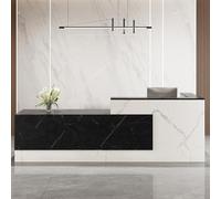 Scrivania moderna a forma di L, elegante bancone per ricevimenti con cassetto tastiera, materiale in legno, mobili da ufficio, tavolo per reception per aziende, soluzione versatile per la reception
