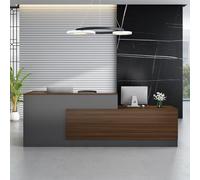 Scrivania moderna a forma di L in noce, bancone anteriore da 280 cm, per uffici, saloni di bellezza e supermercati, elegante con contenitore, design durevole e funzionale
