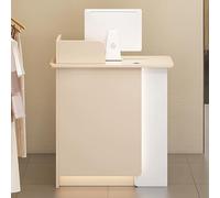 Scrivania moderna a LED per reception, con cassetti chiudibili, elegante bancone per casse, 119,9 cm, per aziende, tavolo con contenitore, design contemporaneo, finitura bianca