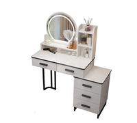 Scrivania moderna a scomparsa con cassetti e comodino, tavolo da toeletta multifunzione per ragazze, grande spazio di archiviazione, specchio luminoso touch a 3 colori, scrivania minimalista