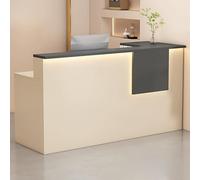 Scrivania moderna beige con cassetti bloccabili e vassoio per tastiera, elegante bancone frontale per ufficio, 100 x 45 x 90 cm, design resistente e funzionale