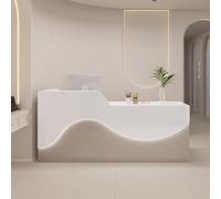 Scrivania moderna beige e bianca con strisce luminose a LED, elegante tavolo da ufficio con cassetti, per piccole imprese e casa, ufficio, reception