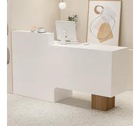 Scrivania moderna bianca con ampio contenitore e cassetto chiudibile a chiave, ideale per negozi, saloni, uffici. Elegante soluzione 140 x 50 x 105 cm per spazi di lavoro eleganti.