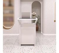 Scrivania moderna bianca con cassetti chiudibili a chiave, per ufficio, atrio, salone di bellezza e supermercato, mobili eleganti e funzionali per reception