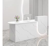 Scrivania moderna bianca con illuminazione morbida, design strutturato e salvaspazio, elegante mobile da front office per piccole imprese e aree di accoglienza professionali