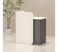 Scrivania moderna bianca e grigia con cassetti chiudibili da 139,7 cm, banco cassa per salone o ufficio