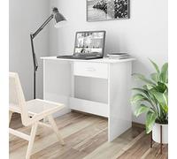 Scrivania Moderna Bianco Lucido 100x50x76 cm con Cassetto, Scrittoio Legno Multistrato per Ufficio Piccolo o Camera, Scrivania Angolare Compatta Facile da Pulire, Elegante e Funzionale