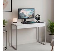 Scrivania Moderna Con 2 Cassetti Design Ribe Minimal Con Gambe In Acciaio Desk Salvaspazio Per Home Office Studio e Cameretta 101.6 × 40 × 76.5 cm Bianco Lucido