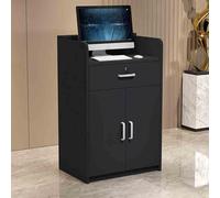 Scrivania moderna con cassetti chiudibili con serratura, piccolo tavolo di benvenuto per la hall dell'ufficio, elegante stazione di cassa in legno nero (80 cm)