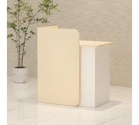 Scrivania moderna con cassetti chiudibili per salone o ufficio, piccola scrivania con bancone delle casse, design elegante albicocca e bianco (140 cm)