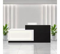 Scrivania moderna con cassetti e ripiano per tastiera, 160 cm, per ufficio, salone, reception, elegante bancone frontale bianco e nero per uso commerciale