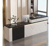 Scrivania moderna con cassetto chiudibile a chiave, banco cassa a forma di L, finitura marmorizzata, 120 x 60 x 100 cm, soluzione elegante per la reception degli uffici