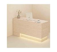 Scrivania moderna con cassetto chiudibile a chiave, elegante bancone per uffici, saloni di bellezza e negozi al dettaglio, 90 cm, design destro con elegante finitura in travertino