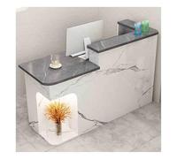 Scrivania moderna con cassetto chiudibile a chiave, elegante registratore di cassa per negozi e saloni, finitura in marmo bianco e grigio, perfetto per le aziende di abbigliamento