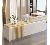 Scrivania moderna con cassetto chiudibile a chiave, tavolo da banco anteriore a forma di L, cassa con contenitore, finitura marmo, 140 x 60 x 100 cm, elegante mobile da ufficio