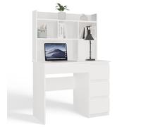 Scrivania Moderna con Libreria 5 Ripiani 98x146 cm, Mobile PC Salvaspazio con 4 Cassetti, Scrittoio per Cameretta e Studio, Design Elegante, Bianco Opaco SCT15 (Cassetti a destra)