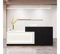 Scrivania moderna con luce a LED, elegante bancone bianco e nero, per ufficio e soggiorno, design a sinistra, 200,7 cm, elegante mobile da lavoro