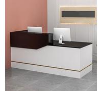 Scrivania moderna con luce LED, cassetti chiudibili, armadietto con porta, elegante bancone anteriore per ingressi, saloni, spazi commerciali, uffici domestici e aree di accoglienza