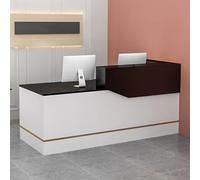 Scrivania moderna con luce LED, cassetti chiudibili, armadietto e bancone, ideale per ingressi, saloni, spazi commerciali, uffici domestici e aree di accoglienza