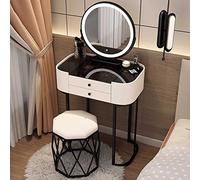 Scrivania moderna con luci a LED e tecnologia Smart Touch, 3 opzioni di colore, gambe eleganti in ferro verniciato in vetro temperato nero, comodo sgabello/sedia Scegli il tuo stile!