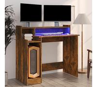 Scrivania Moderna con Luci LED, Rovere Fumo 97x45x90 cm in Legno Multistrato, per Ufficio e Gaming, Design Elegante con Piano Spazioso e Illuminazione RGB, Scrivania Computer per Casa