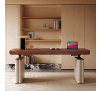 Scrivania moderna con sollevamento elettrico e finitura in pelle di sella, design ergonomico per la casa, scrivania multifunzionale Platoon con ampio tavolo, mobiletto portaoggetti a doppio cassetto