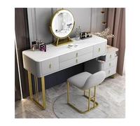 Scrivania moderna con specchio e cassetti spaziosi, tavolo da trucco con armadietto, set di toeletta con sgabello (grigio, medio)