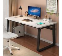 Scrivania moderna e semplice, struttura in acciaio spesso per una stabilità portante, piano del tavolo con venature del legno, può ospitare un computer per lo studio in ufficio, vari stili