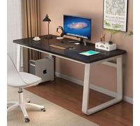 Scrivania moderna e semplice, struttura in acciaio spesso per una stabilità portante, piano del tavolo con venature del legno, può ospitare un computer per lo studio in ufficio, vari stili