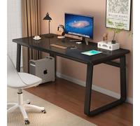 Scrivania moderna e semplice, struttura in acciaio spesso per una stabilità portante, piano del tavolo con venature del legno, può ospitare un computer per lo studio in ufficio, vari stili