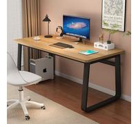 Scrivania moderna e semplice, struttura in acciaio spesso per una stabilità portante, piano del tavolo con venature del legno, può ospitare un computer per lo studio in ufficio, vari stili