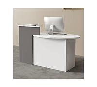 Scrivania moderna grigia con cassetto chiudibile a chiave, postazione di lavoro ovale per computer, piccolo ufficio, reception, salone, negozio, corridoio, soluzione di design salvaspazio