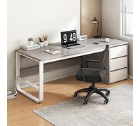 Scrivania moderna in legno con 3 cassetti, postazione di lavoro stabile per casa e ufficio, tavolo da studio per laptop, dimensioni compatte (100 x 50 x 75 cm, grigio)