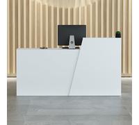 Scrivania moderna in legno con bancone e cassetti portaoggetti, elegante mobile per ingresso e ufficio con postazione di lavoro contemporanea per aree business e reception