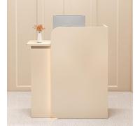 Scrivania moderna in legno con cassetti e contenitore, elegante bancone anteriore per salone, ufficio, atrio, vendita al dettaglio, orientamento a sinistra, beige, 80 x 45 x 100 cm