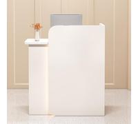 Scrivania moderna in legno con cassetti portaoggetti, elegante bancone anteriore, per salone, ufficio, atrio, vendita al dettaglio, finitura bianca, orientamento a sinistra (120 x 45 x 100 cm)