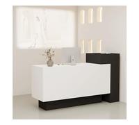 Scrivania moderna in legno con contenitore chiudibile a chiave, perfetta per uffici e soggiorni. Design elegante funzionale e salvaspazio