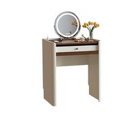 Scrivania moderna in legno massello con specchio e luci, piccola toletta compatta con cassetti portaoggetti, scrivania da trucco per camerino, camera da letto(70cm, Table + Mirror)