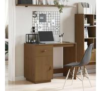 Scrivania Moderna in Legno Massello di Pino Marrone Ambra 95x50x75 cm con Cassetto e Anta - Scrivania per Studio Ufficio - Elegante e Funzionale