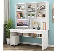 Scrivania moderna in legno per computer con libreria, elegante tavolo da scrittura e postazione di lavoro per adolescenti, studenti, uffici domestici, design funzionale ed ergonomico