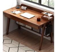 Scrivania moderna Mid-Century in noce per casa e ufficio, postazione di lavoro con 2 cassetti e ripiani, elegante finitura in rovere, perfetta per computer e studio