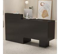 Scrivania moderna nera con contenitore, elegante tavolo da ricevimento per negozi e saloni con cassetto chiudibile per banco cassa (130 x 50 x 105 cm)