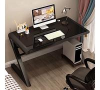 Scrivania moderna per computer da 119,4 cm, con piano in vetro e struttura in metallo a forma di Z, scrivania per studenti, scrittori e giocatori, postazione di lavoro elegante e funzionale con