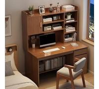 Scrivania moderna per computer, ideale per lavorare da casa, con portaoggetti, libreria e gestione cavi integrata, ufficio rettangolare in legno con 3 cassetti, 47,2" L x 17,7" P x 64,2" H, noce scur