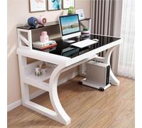 Scrivania moderna per computer in vetro temperato con telaio in metallo, stazione di lavoro da 78,7 cm, tavolo da gioco e scrittura con ripiani portaoggetti, design elegante e durevole per la