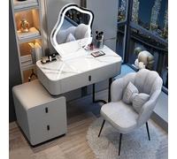 Scrivania moderna per il trucco, con specchio e luci regolabili, tavolino compatto con cassetti e sgabello, per piccoli spazi, arredamento chic per camera da letto