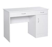 Scrivania Moderna Per Pc E Computer Con 2 Cassetti E 1 Armadietto, Scrivania Con Libreria Salvaspazio Per Ufficio O Camera In Legno, Bianco