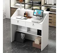 Scrivania moderna per reception, con cassetti chiudibili, multifunzione, in legno, per uso commerciale, salone, ristorante, finitura bianca (80 x 38 x 92 cm)